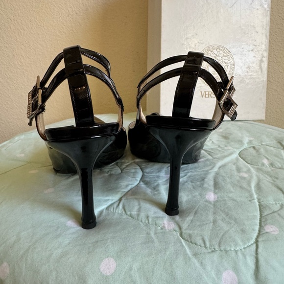 VINTAGE Versace Black Sling back Heels Womens size 37 1/2 - Picture 9 of 16